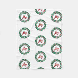 メリークリスマスリースデザイン：喜び フリースブランケット