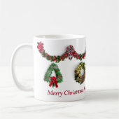 メリークリスマスリースハッピーホリデーズパーソナライズ コーヒーマグカップ (左)