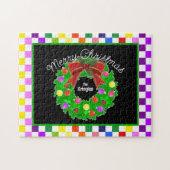 メリークリスマスリースパーソナライズされたカラフル ジグソーパズル (横)