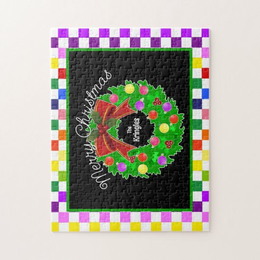 メリークリスマスリースパーソナライズされたカラフル ジグソーパズル (縦)