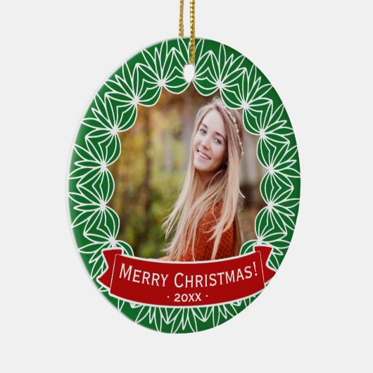 メリークリスマスリースパーソナライズされたホリデーフォト セラミックオーナメント (右)