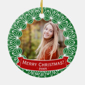 メリークリスマスリースパーソナライズされたホリデーフォト セラミックオーナメント (裏面)