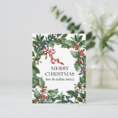 メリークリスマスリースパーソナライズされたレッドボウホリー シーズンカード (スタンド正面)