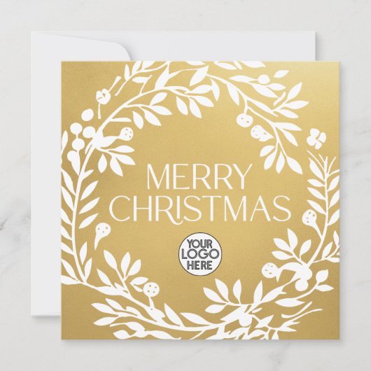 メリークリスマスリースビジネスロゴフェイク金ゴールド シーズンカード (正面)