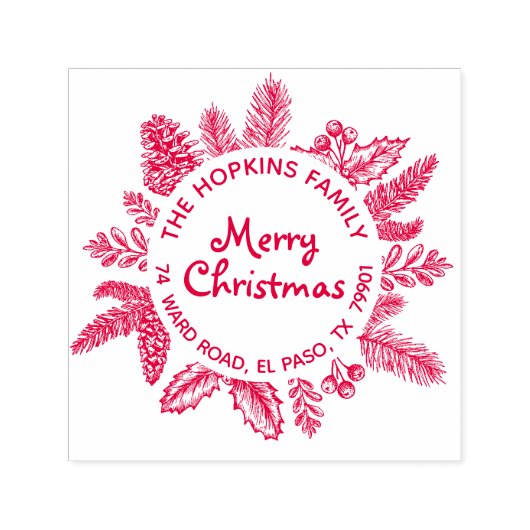 メリークリスマスリースファミリー名差出人住所 セルフインキングスタンプ (デザイン)