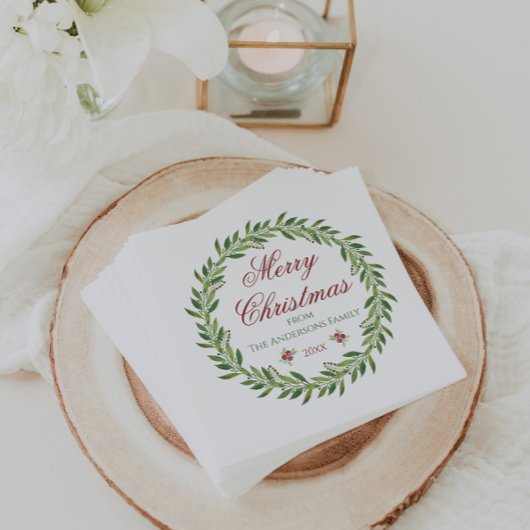 メリークリスマスリースファミリー スタンダードカクテルナプキン