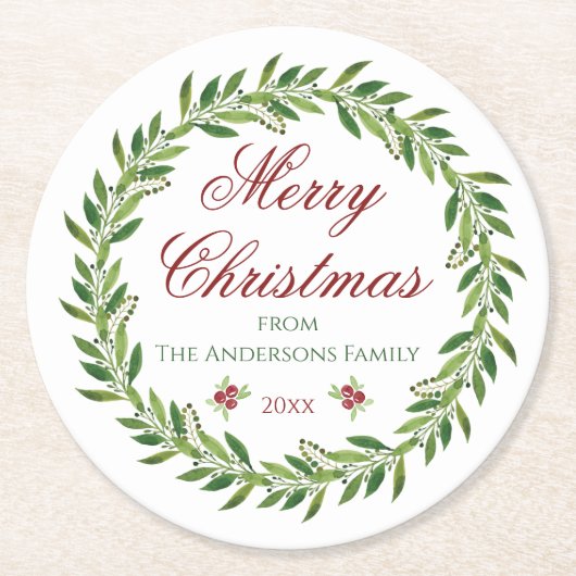 メリークリスマスリースファミリー ラウンドペーパーコースター (正面)