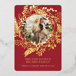 メリークリスマスリースフォトカード 箔シーズンカード