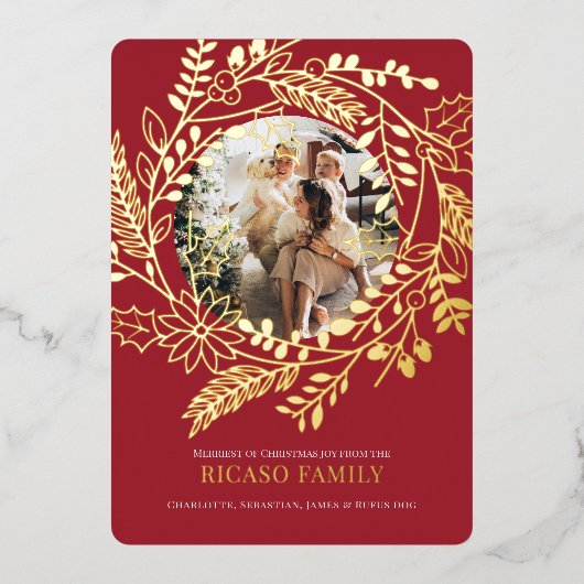 メリークリスマスリースフォトカード 箔シーズンカード (正面)
