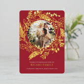 メリークリスマスリースフォトカード 箔シーズンカード (立ち正面)