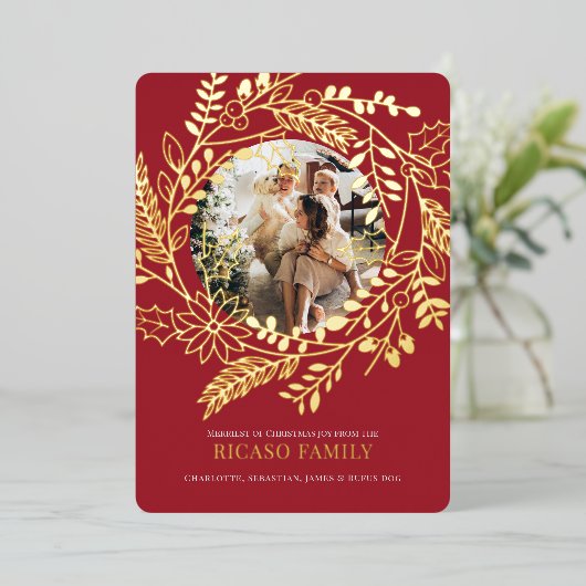 メリークリスマスリースフォトカード 箔シーズンカード (立ち正面)