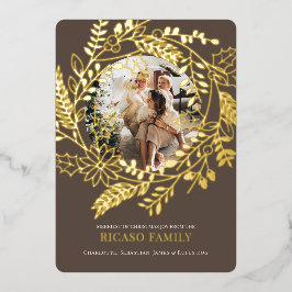 メリークリスマスリースフォトカード 箔シーズンカード