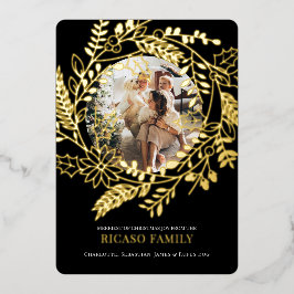 メリークリスマスリースフォトカード 箔シーズンカード