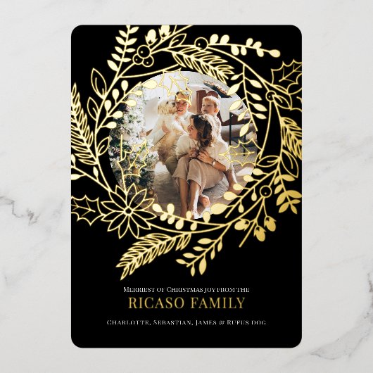 メリークリスマスリースフォトカード 箔シーズンカード (正面)
