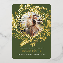 メリークリスマスリースフォトカード 箔シーズンカード