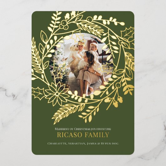 メリークリスマスリースフォトカード 箔シーズンカード (正面)