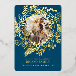 メリークリスマスリースフォトカード 箔シーズンカード