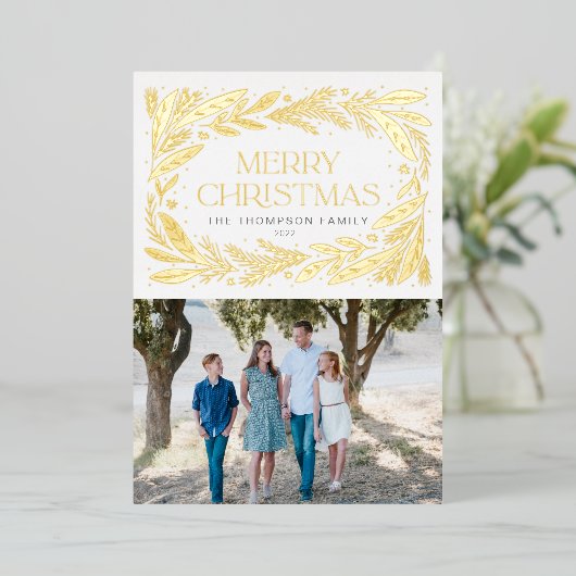 メリークリスマスリースフレームデザイン 箔シーズンカード (立ち正面)