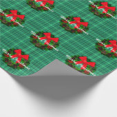 メリークリスマスリースプレイドレトロホリデー ラッピングペーパー (角)