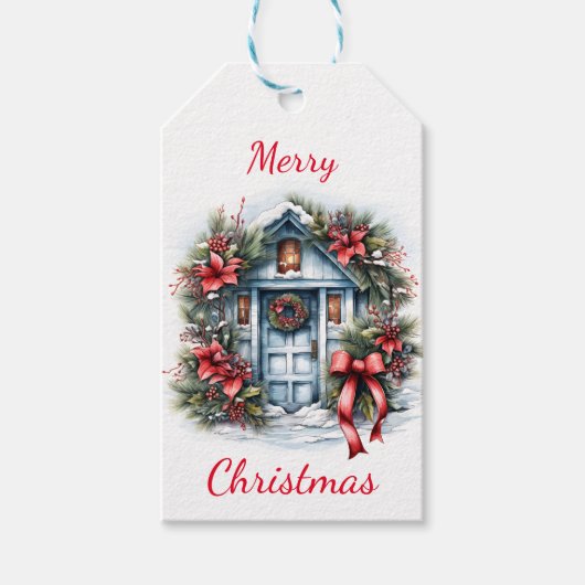 メリークリスマスリースベクターギフトラベル ギフトタグ (正面)