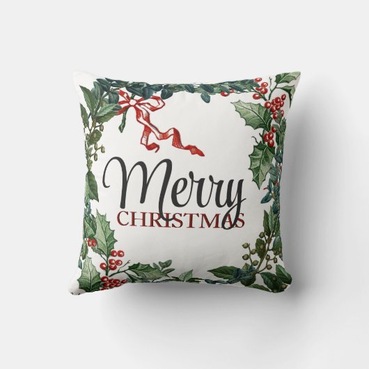 メリークリスマスリースホリデーグリーナリーボウ クッション (裏面)