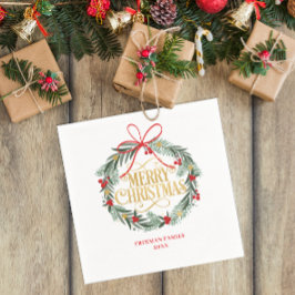 メリークリスマスリースホリデーパーティナプキンス スタンダードカクテルナプキン