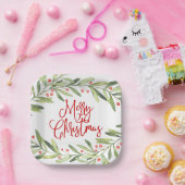 メリークリスマスリースホリデーパーティー ペーパープレート (パーティー)