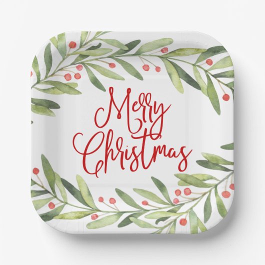 メリークリスマスリースホリデーパーティー ペーパープレート (正面)