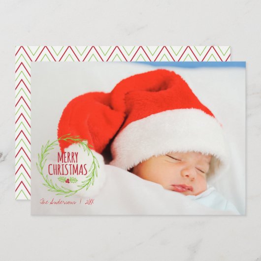 メリークリスマスリースホリデーフォトカード シーズンカード (正面/裏面)