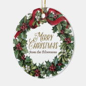 メリークリスマスリースホリーミストレカスタマイズトー セラミックオーナメント (左)