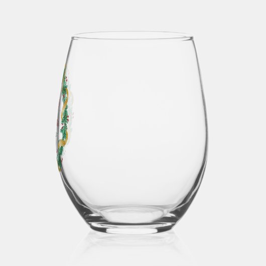 メリークリスマスリースレッドグリーンカスタム ステムなしワイングラス (左)