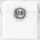 メリークリスマスリースレッドベリーズネームフォト ラウンドシール (バッグ)