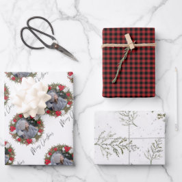 メリークリスマスリースレッド有料フォト ラッピングペーパーシート