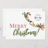 メリークリスマスリース乾燥オレンジのビジネスロゴ シーズンカード (正面/裏面)