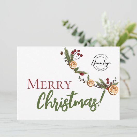 メリークリスマスリース乾燥オレンジのビジネスロゴ シーズンカード (スタンド正面)
