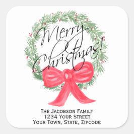 メリークリスマスリース差出人住所またはギフトラベル スクエアシール