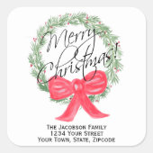 メリークリスマスリース差出人住所またはギフトラベル スクエアシール (正面)