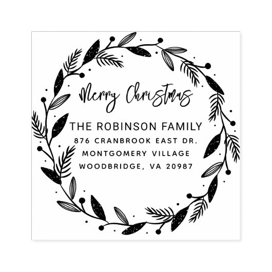 メリークリスマスリース手書き差出人住所 ラバースタンプ (インプリント)