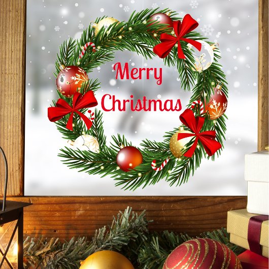 メリークリスマスリース窓用ステッカー ウィンドウサイン