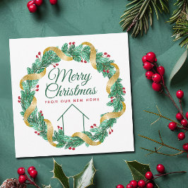 メリークリスマスリース美しい新しいホームアドレス シーズンカード