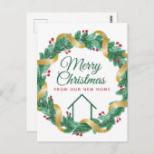 メリークリスマスリース美しい新しいホームアドレス ポストカード (正面/裏面)