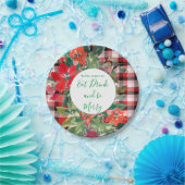 メリークリスマスリース赤い格子緑 ペーパープレート (パーティー)