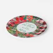 メリークリスマスリース赤い格子緑 ペーパープレート (アングル)