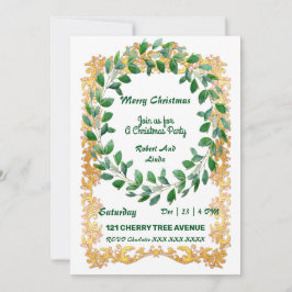メリークリスマスリース金ゴールドフレームパーティの招待状