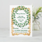 メリークリスマスリース金ゴールドフレームパーティの招待状 (スタンド正面)
