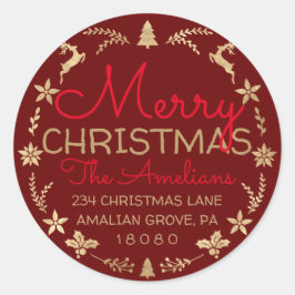 メリークリスマスリース金ゴールド素朴RSVPブルゴーニュ ラウンドシール