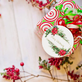 メリークリスマスリース額冬赤挨拶 ラウンドシール