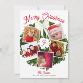 メリークリスマスリース5パーソナライズされた写真赤 シーズンカード (正面)