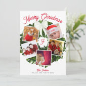 メリークリスマスリース5パーソナライズされた写真赤 シーズンカード (スタンド正面)