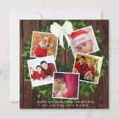 メリークリスマスリース5フォトスパーソナライズされたクエア シーズンカード (正面)